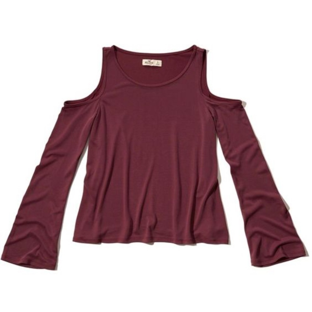 Hollister Burgundy Sueded Jersey Cold Shoulder Top - Picture 2 of 5